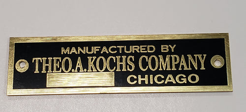 Reproduction Theo. A. KOCHS Serial Number  Plate